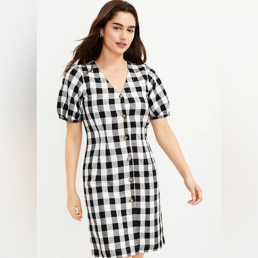 NWOT GINGHAM Loft Petite Dress Size 4